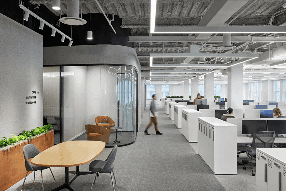 A commercial office hallway